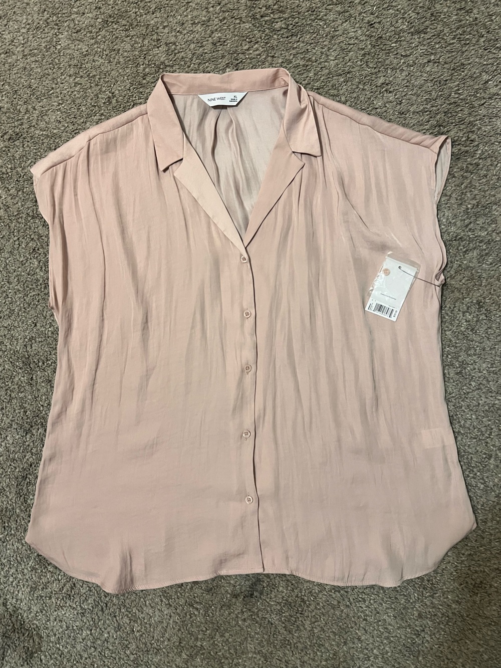 Nine West Blush Pink Sleeveless Button Down Blouse - New With Tag
